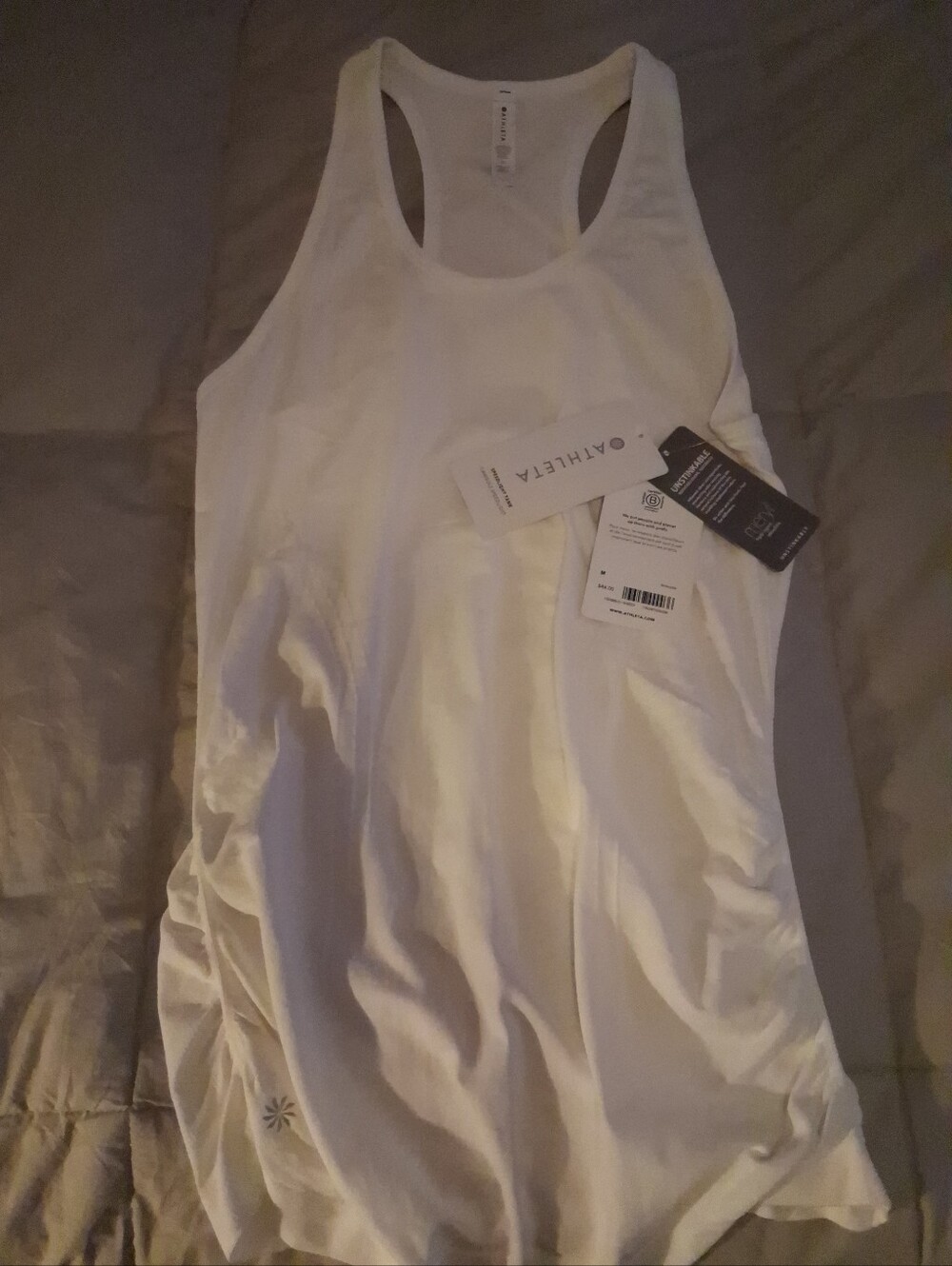 NWT  Athleta White Ruched Racerback Athletic Tank Top Size Med.